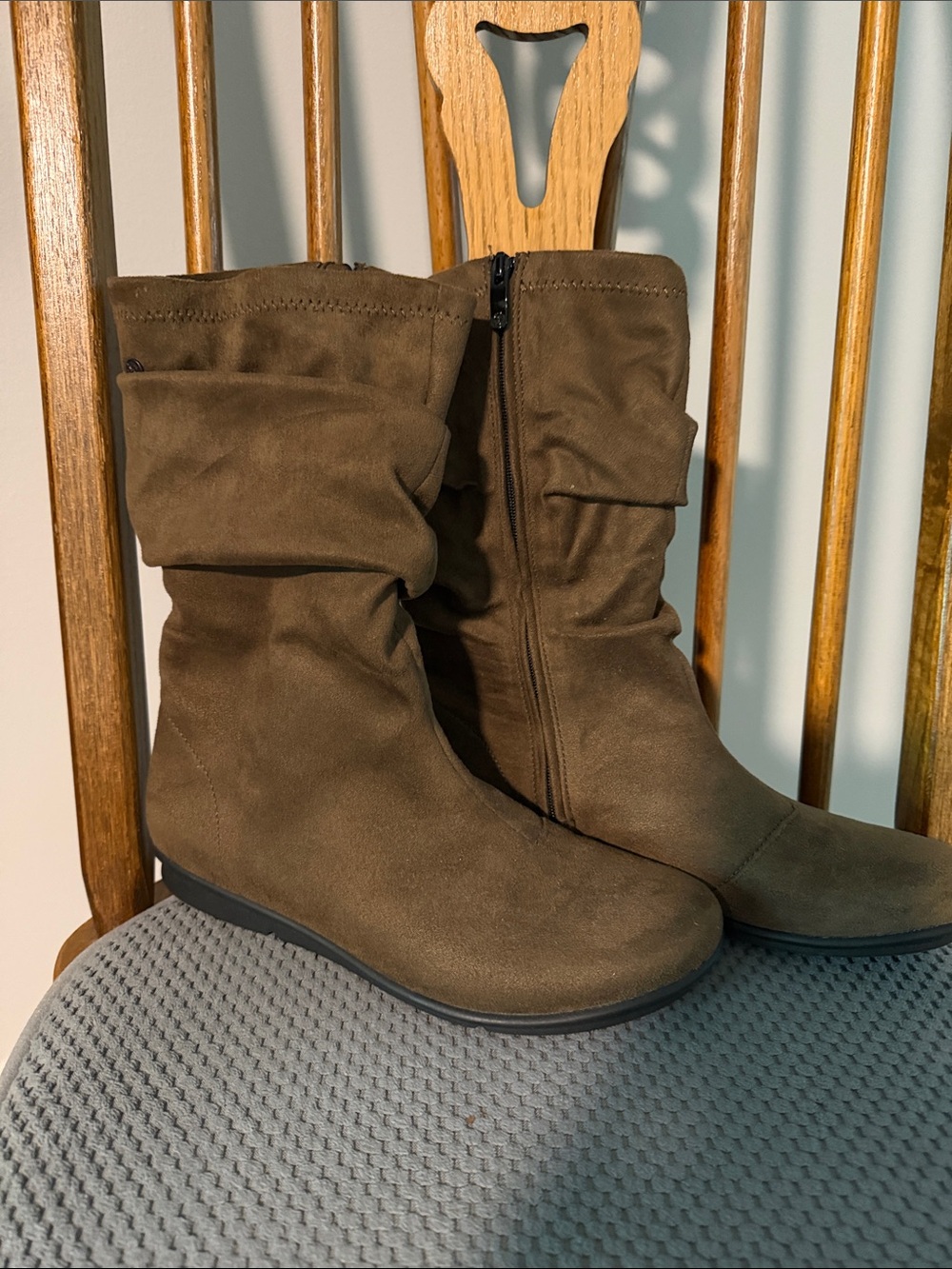 bussola Olive Brown Slouchy Mid-Calf Heeled Boots